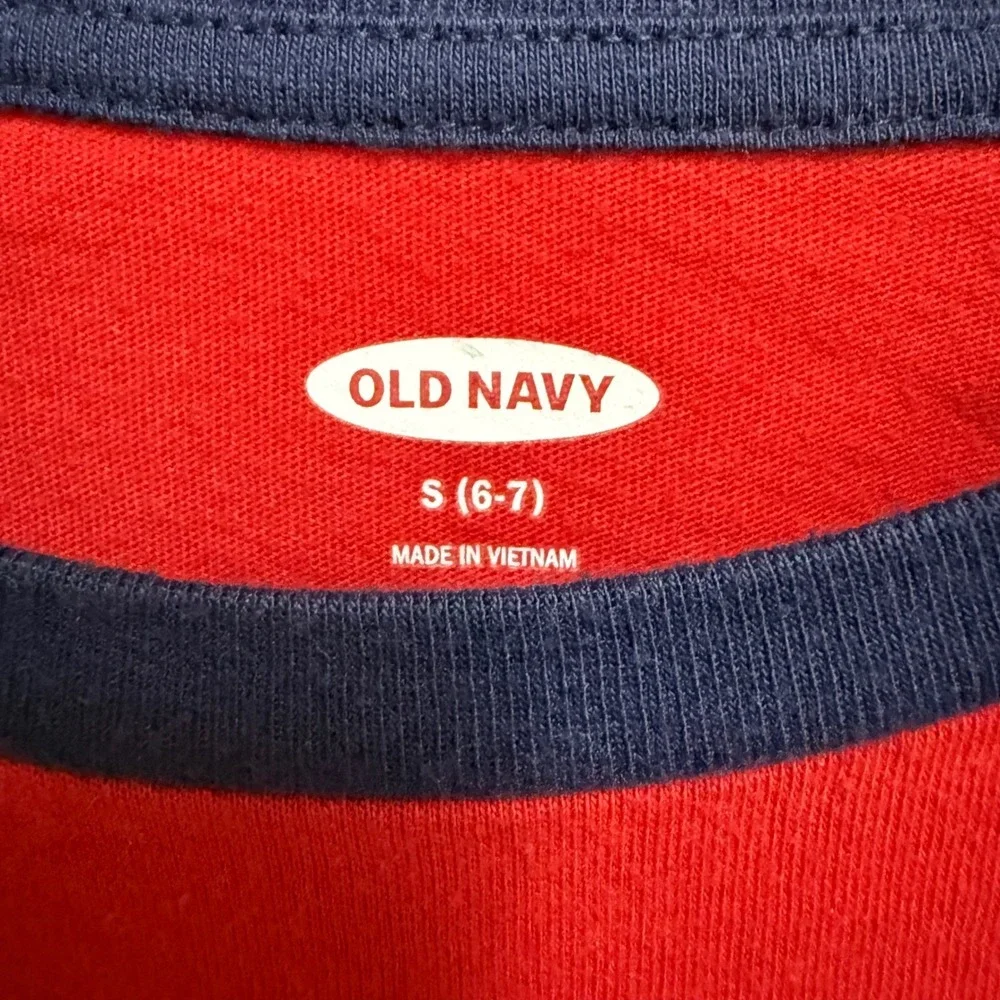 Old Navy Boys Red Blue Raglan‎ Baseball Long Sleeve Tee Shirt S 6-7